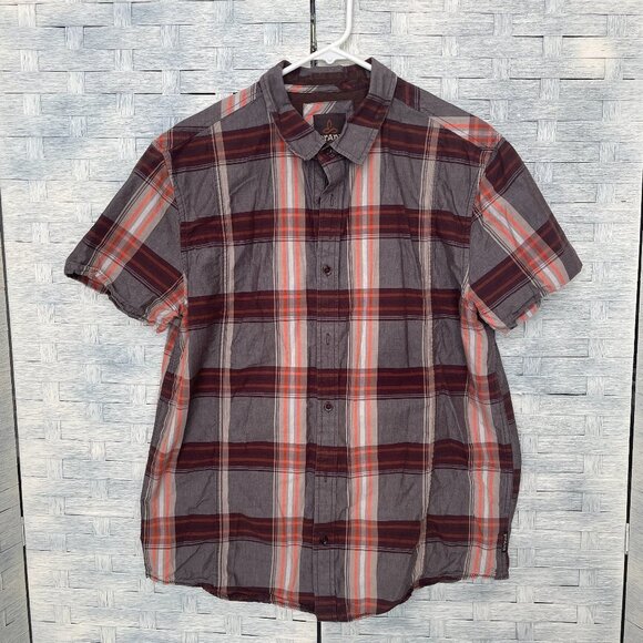 Prana Other - Prana Top Button Up Collared Brown/Orange Tartan sz L